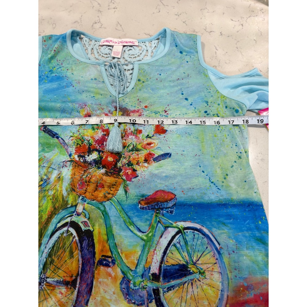 Leoma Lovegrove Womens Blue Cold Shoulder Bicycle Floral Lace Back Top Small NWT - Picture 4 of 12